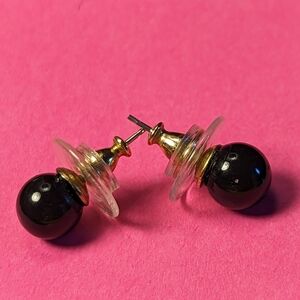 Monet Earrings Vintage Signed Black Brown bead ball circle